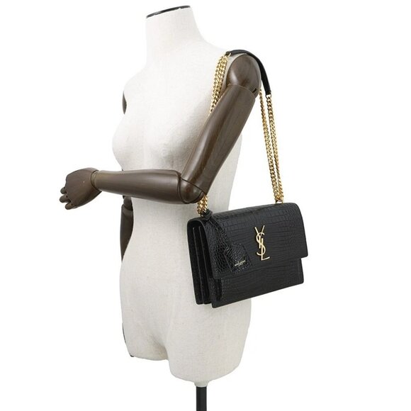 SAINT LAURENT PARIS Sunset ChainShoulder Bag Croco embossed leather Black 442906 - Picture 4 of 15
